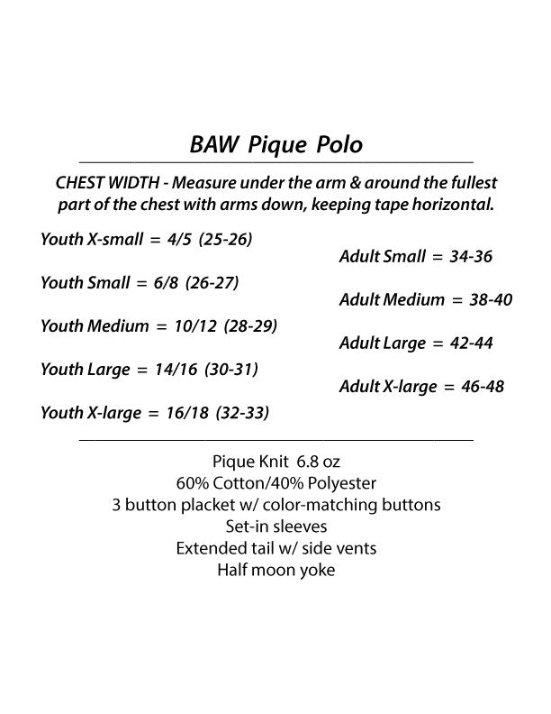 Countryside Christian Academy S/S BAW Polo - CLOSE-OUT SALE - ONLY AVAILABLE WHILE SUPPLIES LAST